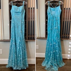 COLETTE FOR MON CHERI Fit and Flare Gown Aqua SZ 4/6